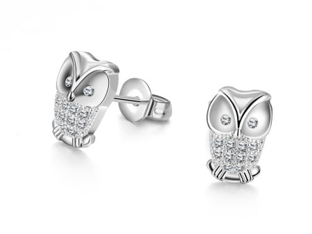 Cubic Zirconia & Silver-Plated Owl Stud Earrings Online Hot Sale