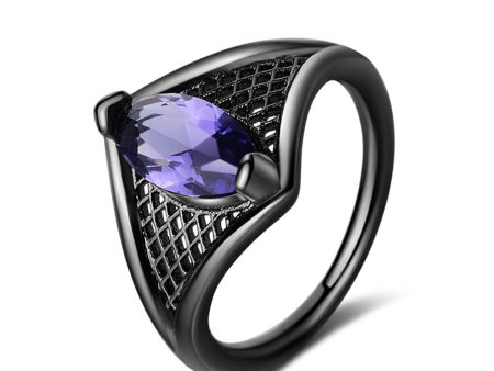 Purple Crystal Black-Tone Marquise-Cut Web Ring Hot on Sale