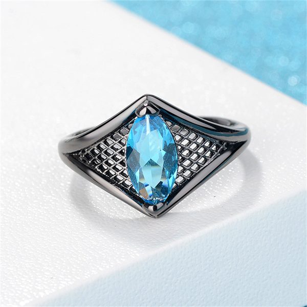 Sea Blue Crystal Black-Tone Marquise Web Ring Sale