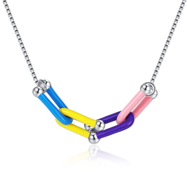 Multicolor Enamel & Silver-Plated Clasp Pendant Necklace For Sale