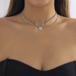 Silver-Plated Circle Layered Choker Necklace Cheap