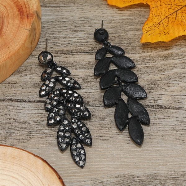 Black Cubic Zirconia Leaves Drop Earrings Sale