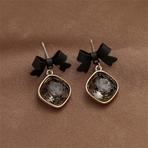 Black Enamel & Crystal Bow Drop Earrings Online