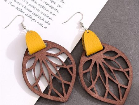 Yellow Polystyrene & Wood Silver-Plated Leaf Drop Earrings For Cheap