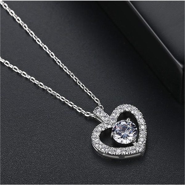 Crystal & Cubic Zirconia Openwork Heart Pendant Necklace Fashion