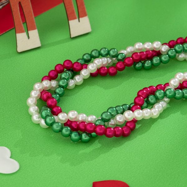 Red & Green Acrylic Pearl Crossing Necklace For Cheap