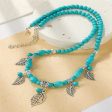 Turquoise & Silver-Plated Openwork Leaves Beaded Charm Necklace on Sale