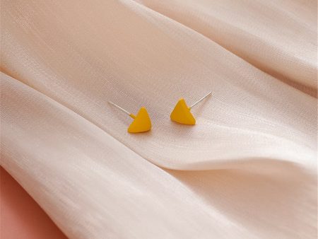 Yellow Enamel & Silver-Plated Triangle Stud Earrings Discount