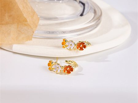 Yellow Enamel & 18K Gold-Plated Tri-Flower Stud Earrings Online Hot Sale