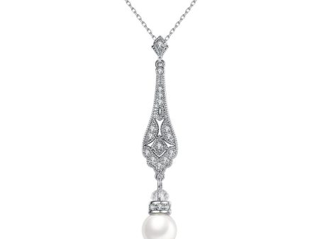 Pearl & Cubic Zirconia Silver-Plated Drop Pendant Necklace Fashion