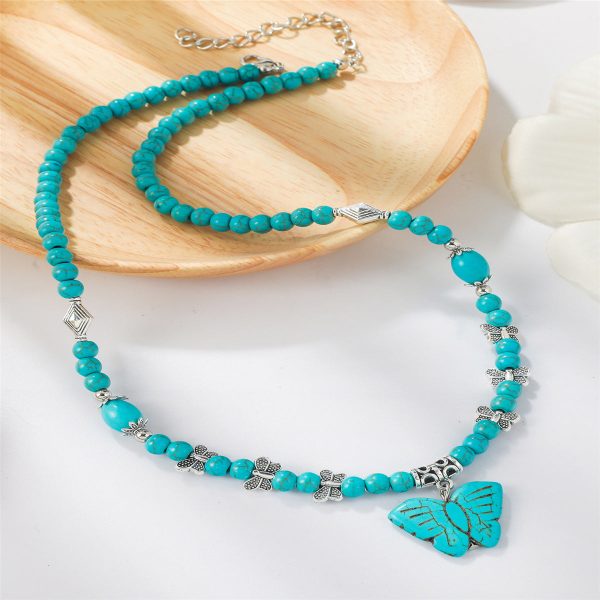 Turquoise & Silver-Plated Butterfly Pendant Necklace Discount