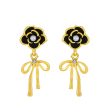 Black Enamel & Pearl Cubic Zirconia-Accent Camellia Bow Drop Earrings Discount