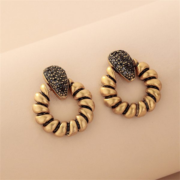 Black Cubic Zirconia & 18K Gold-Plated Twisted Circle Earrings Online