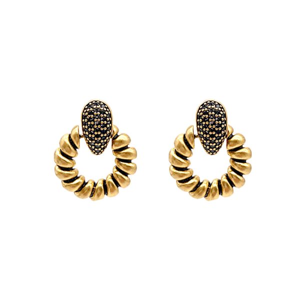 Black Cubic Zirconia & 18K Gold-Plated Twisted Circle Earrings Online