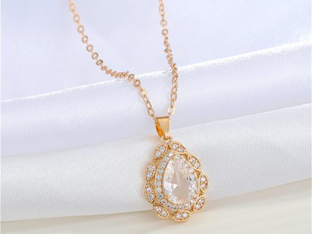 White Crystal & Cubic Zirconia Teardrop Pendant Necklace Sale