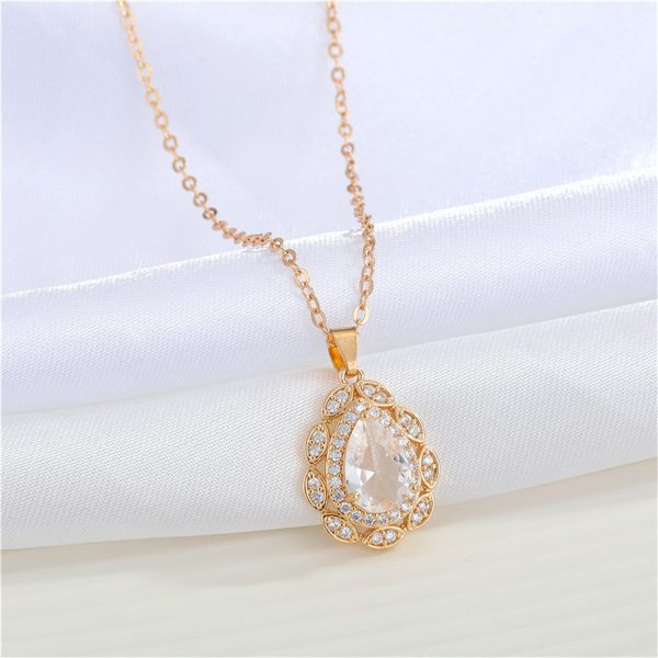 White Crystal & Cubic Zirconia Teardrop Pendant Necklace Sale