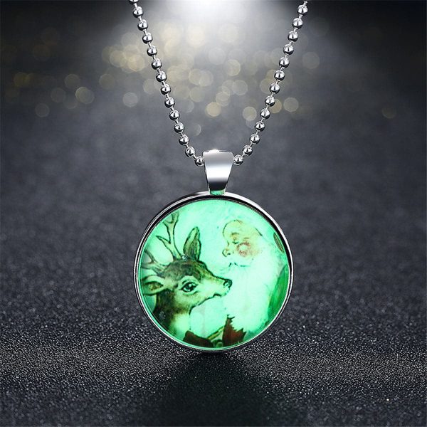 Santa & Reindeer Glow-In-The-Dark Pendant Necklace Cheap