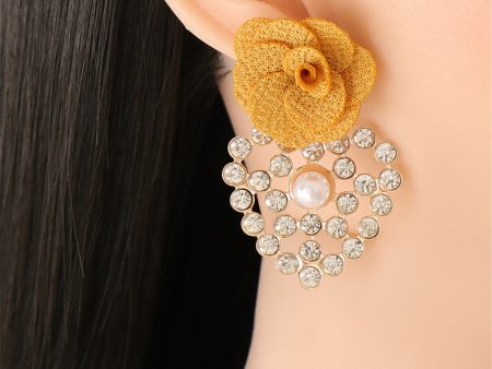 Yellow Lace & Cubic Zirconia Flower Drop Earrings Online now