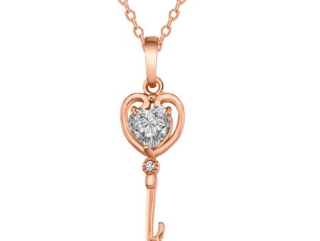 White Crystal & 18K Rose Gold-Plated Key Pendant Necklace For Discount