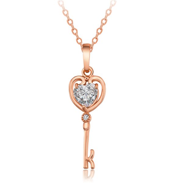 White Crystal & 18K Rose Gold-Plated Key Pendant Necklace For Discount