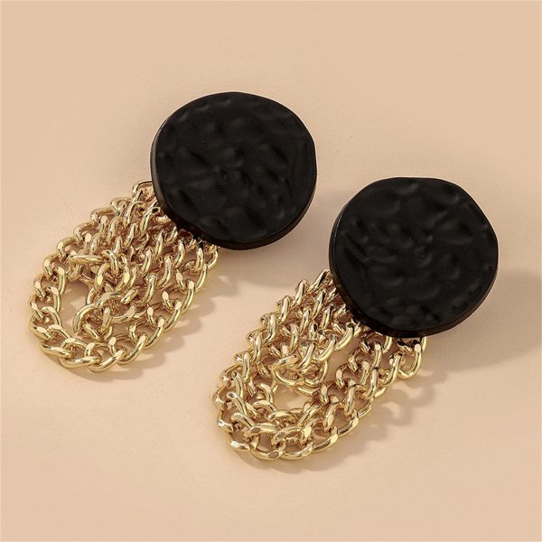 Black Enamel & 18K Gold-Plated Chain Drop Earrings For Discount