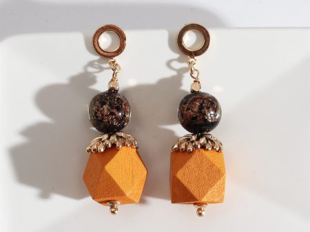 Yellow Wood & Quartz Geometric Drop Earrings For Sale