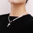 Pearl & Silver-Plated Cross Pendant Patchwork Toggle Necklace on Sale