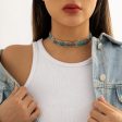 Turquoise & Silver-Plated Oval-Cut Choker Necklace on Sale