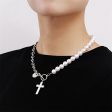 Pearl & Silver-Plated Half-Chain Cross Toggle Necklace Discount