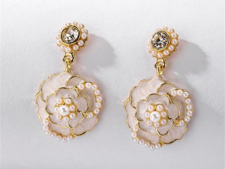 Pearl & White Enamel 18K Gold-Plated Camellia Drop Earrings Online Sale