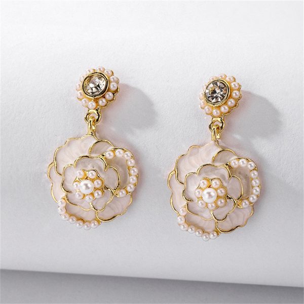 Pearl & White Enamel 18K Gold-Plated Camellia Drop Earrings Online Sale