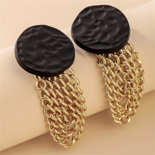 Black Enamel & 18K Gold-Plated Chain Drop Earrings For Discount