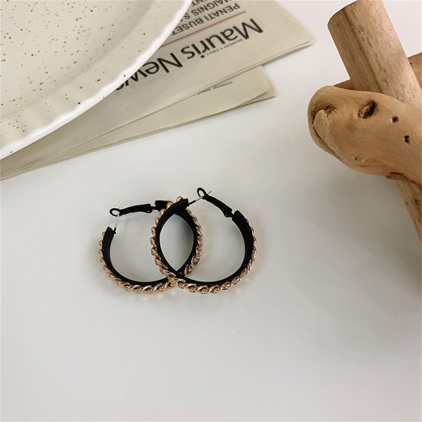 Black Enamel & 18K Gold-Plated Chain Hoop Earrings For Sale