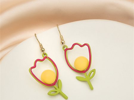 Yellow Enamel & 18K Gold-Plated Open Tulip Drop Earrings on Sale