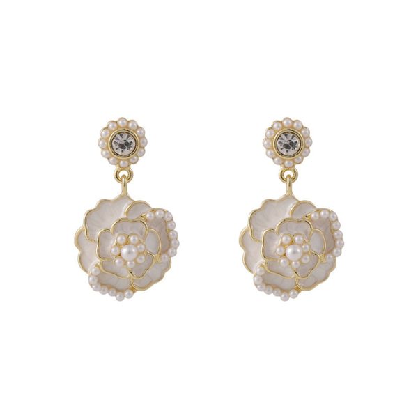 Pearl & White Enamel 18K Gold-Plated Camellia Drop Earrings Online Sale