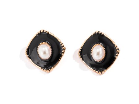 Black Enamel & Pearl 18K Gold-Plated Rhombus Stud Earrings Online now