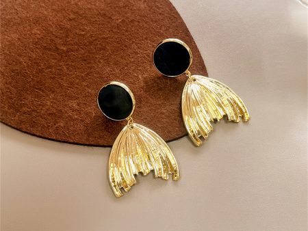 Black Enamel & 18K Gold-Plated Fish Tail Drop Earrings Supply