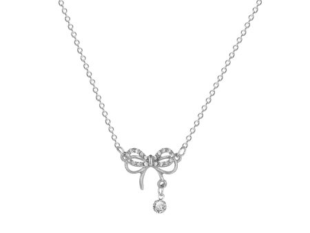 Cubic Zirconia & Silver-Plated Bow Pendant Necklace For Discount