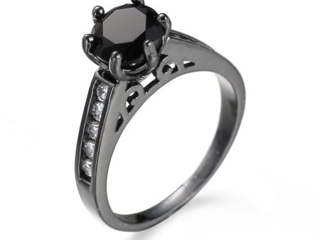 Black Cubic Zirconia & Black-Plated Cocktail Ring Online now