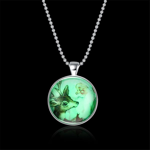 Santa & Reindeer Glow-In-The-Dark Pendant Necklace Cheap