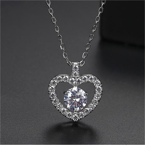 Crystal & Cubic Zirconia Openwork Heart Pendant Necklace Fashion