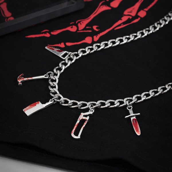 Red Enamel & Silver-Plated Weapon Charm Necklace Online Hot Sale