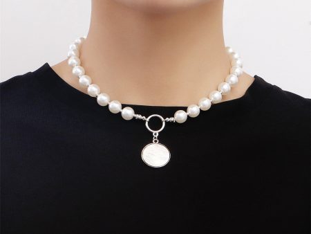 Pearl & White Shell Silver-Plated Round Pendant Necklace Online now