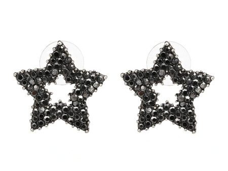 Black Cubic Zirconia & Silver-Plated Cutout Star Stud Earrings For Sale