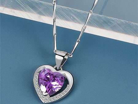 Purple Crystal & Silver-Plated Heart Pendant Necklace on Sale