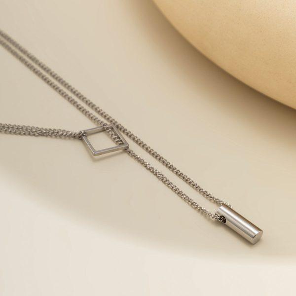 Silver-Plated Rhombus Layered Lariat Necklace Cheap