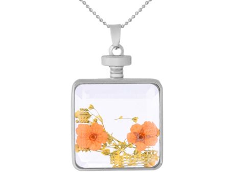 Yellow & Silver-Plated Pressed Flower Square Pendant Necklace Hot on Sale