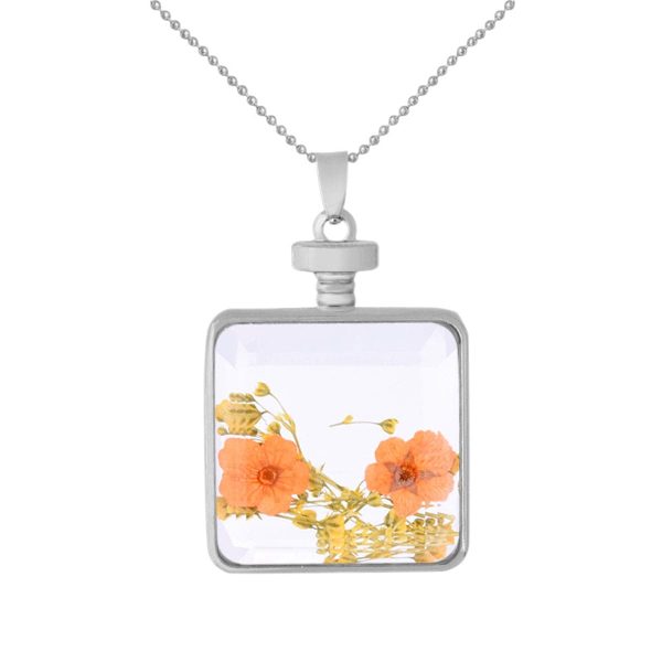 Yellow & Silver-Plated Pressed Flower Square Pendant Necklace Hot on Sale