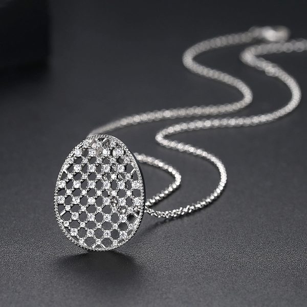 Cubic Zirconia & Silver-Plated Openwork Oval Pendant Necklace For Discount