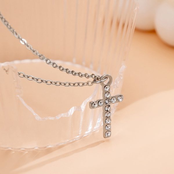 Cubic Zirconia & Silver-Plated Cable Chain Cross Pendant Necklace Cheap